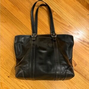 Coach Black Leather Handbag with Tan Interior